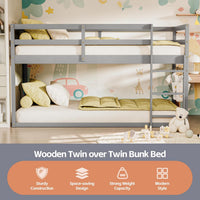 Low twin over twin bunk bed in natural wood finish